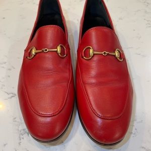 Red Gucci Buckle Leather Loafers